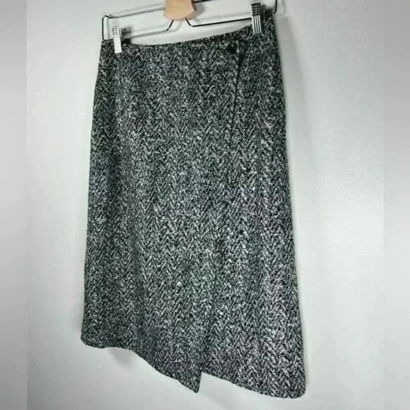  Theory Gantrima K Tweed Knit Black White A-Line Wrap Skirt Size 4 - Picture 5 of 11